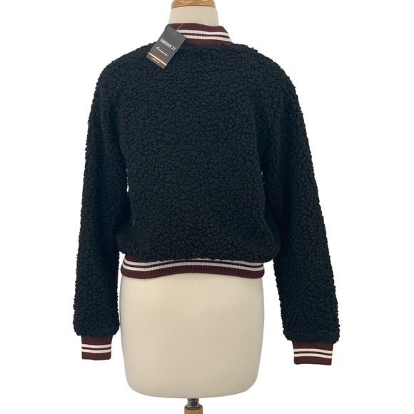 NWT Forever 21 Contemporary LS Zip Front Varsity Soft Teddy Jacket Black Size XS - Picture 9 of 9